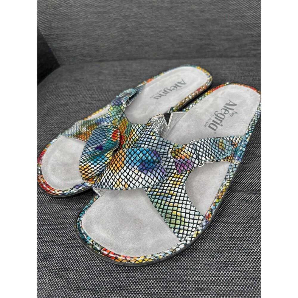 ALEGRIA Sandals Womens EU 39 US 8.5  Violet VIO-720 Rainbow Python Leather Slide